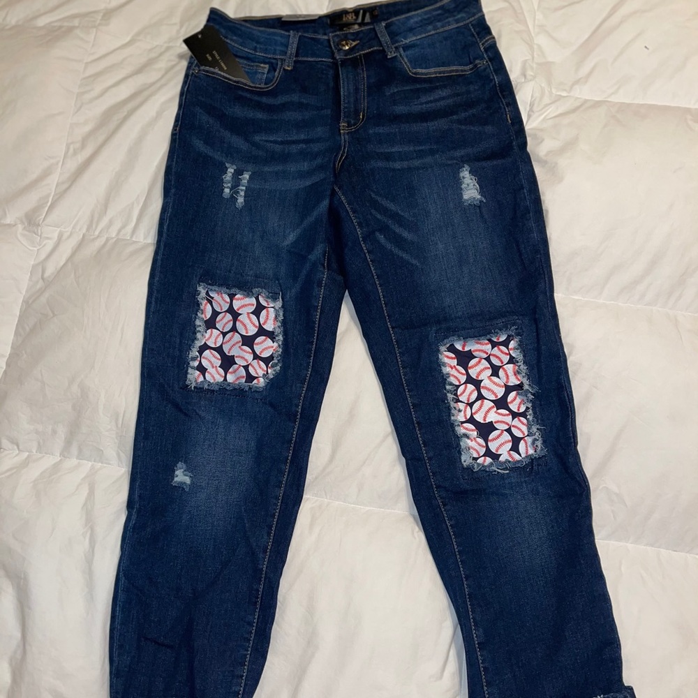 L & B Boyfriend Distressed Baseball Crops